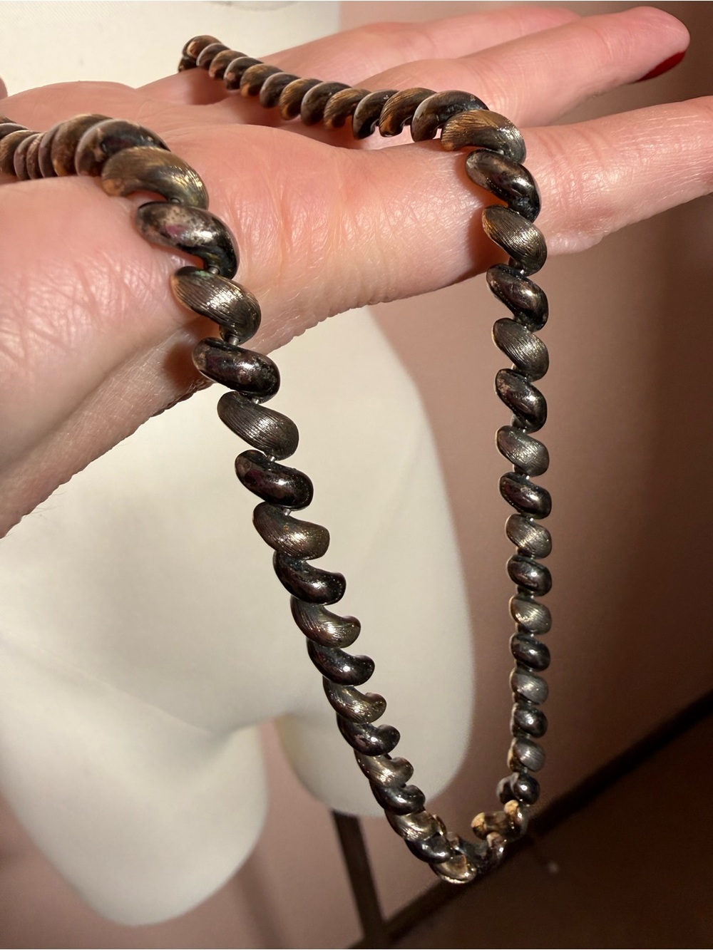 Vintage oxidized black sterling silver solid heavy San Marco chain necklace 16in